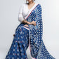 Lightweight Indigo Cotton Saree with Mirror work Detailing and White Border