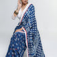 Lightweight Indigo Cotton Saree with Mirror work Detailing and White Border