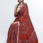 Stunning Red Ajrakh Saree with Mirrorwork detailing & White Border