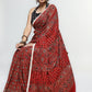 Stunning Red Ajrakh Saree with Mirrorwork detailing & White Border
