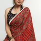 Stunning Red Ajrakh Saree with Mirrorwork detailing & White Border