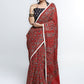 Stunning Red Ajrakh Saree with Mirrorwork detailing & White Border