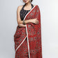 Stunning Red Ajrakh Saree with Mirrorwork detailing & White Border