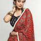 Stunning Red Ajrakh Saree with Mirrorwork detailing & White Border
