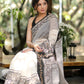 Stylish Off-white Chanderi Block Print Saree with Copper Hand work