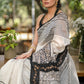Stylish Off-white Chanderi Block Print Saree with Copper Hand work