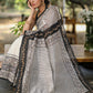 Stylish Off-white Chanderi Block Print Saree with Copper Hand work