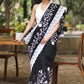 Mesmerising Black Chanderi Saree with Beautiful White Embroidery & Delicate Border
