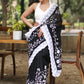 Mesmerising Black Chanderi Saree with Beautiful White Embroidery & Delicate Border