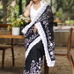 Mesmerising Black Chanderi Saree with Beautiful White Embroidery & Delicate Border