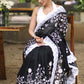 Mesmerising Black Chanderi Saree with Beautiful White Embroidery & Delicate Border