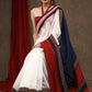 Designer White,Blue Chanderi & Cotton Silk Combination Saree Highlighted with Handpainted Temple Motif