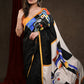 Stylish Black Cotton Silk Saree with Abstract Handpainting