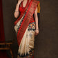 Stunning Pure Tussar Silk Pochampalli Design Printed Saree with Zari Border
