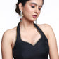 Black Halter Neck Cotton Silk Blouse