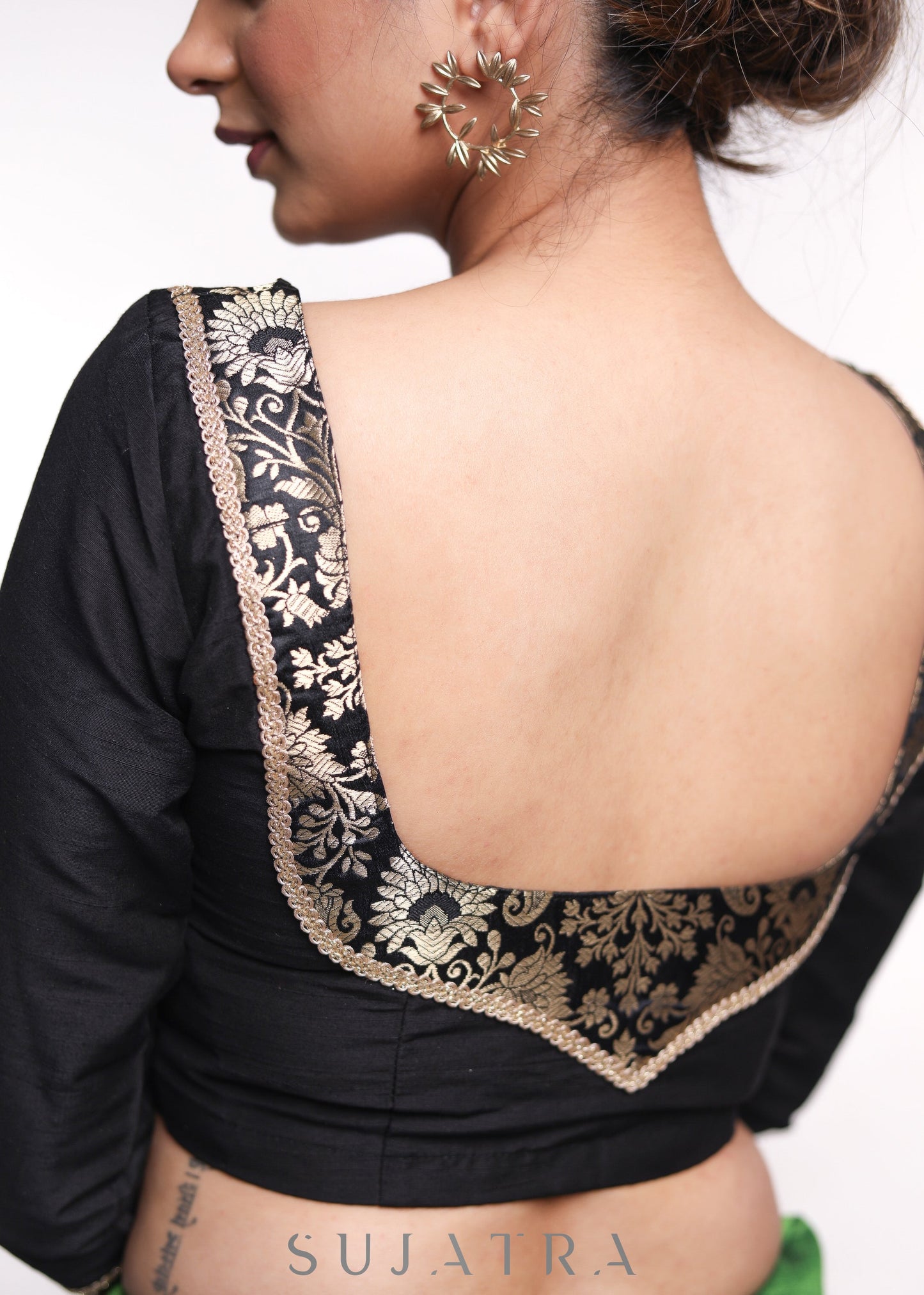 Black Brocade Cotton Silk Combination Blouse