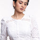 White Embroidered Georgette Blouse With Lace Insert