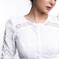 White Embroidered Georgette Blouse With Lace Insert