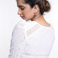 White Embroidered Georgette Blouse With Lace Insert