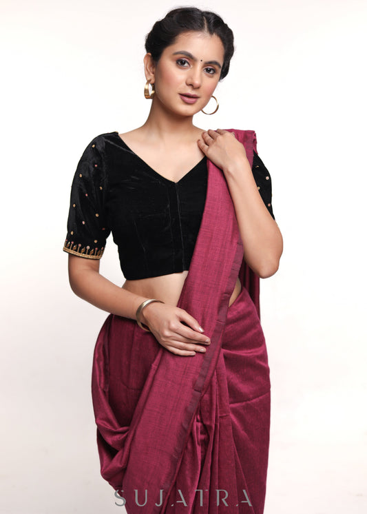 Elegant Hand Embroidered Black Velvet blouse