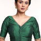 Forest Green Cotton Silk Blouse With Lace Insert