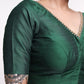 Forest Green Cotton Silk Blouse With Lace Insert