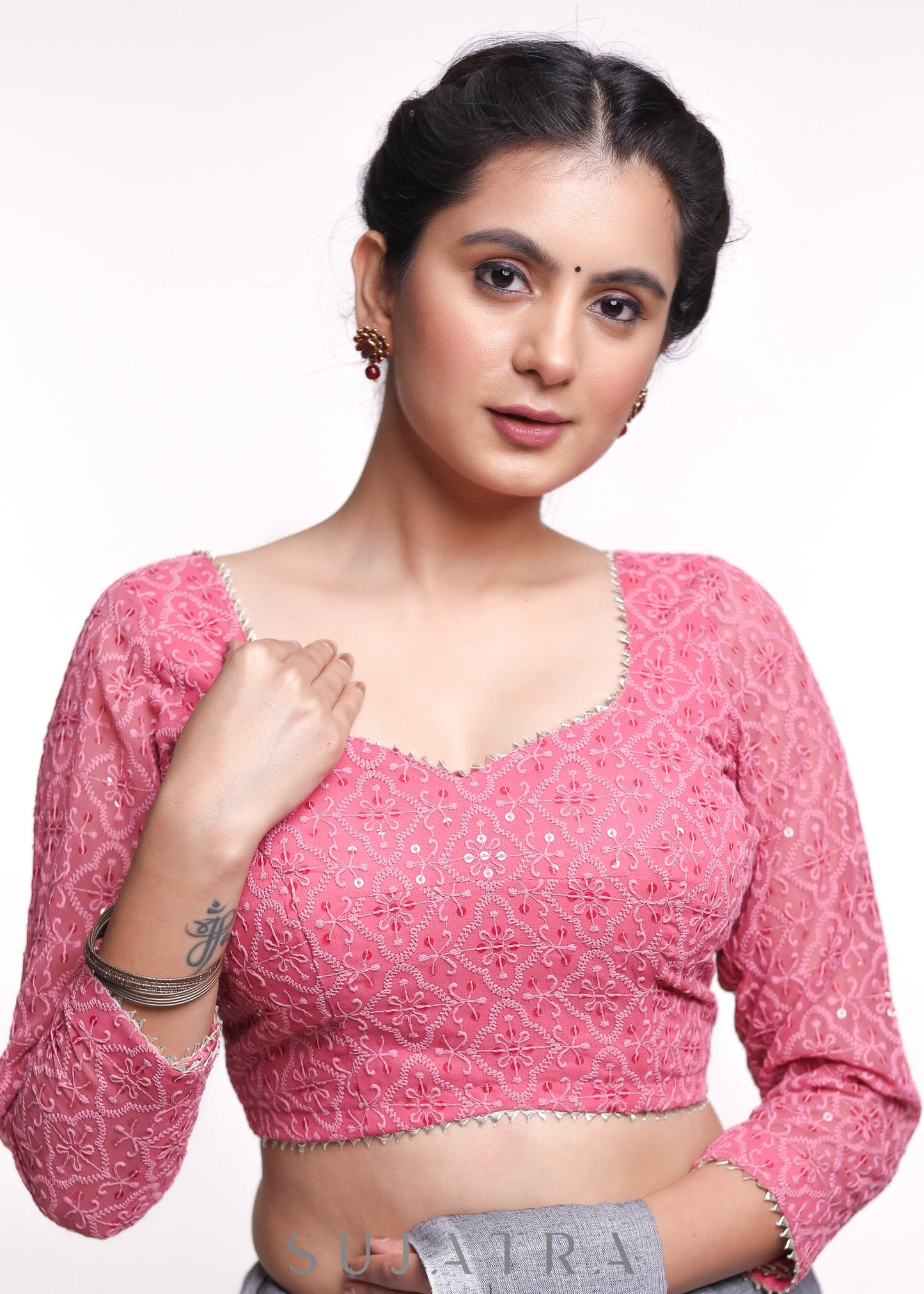 Peach Georgette Embroidered Blouse