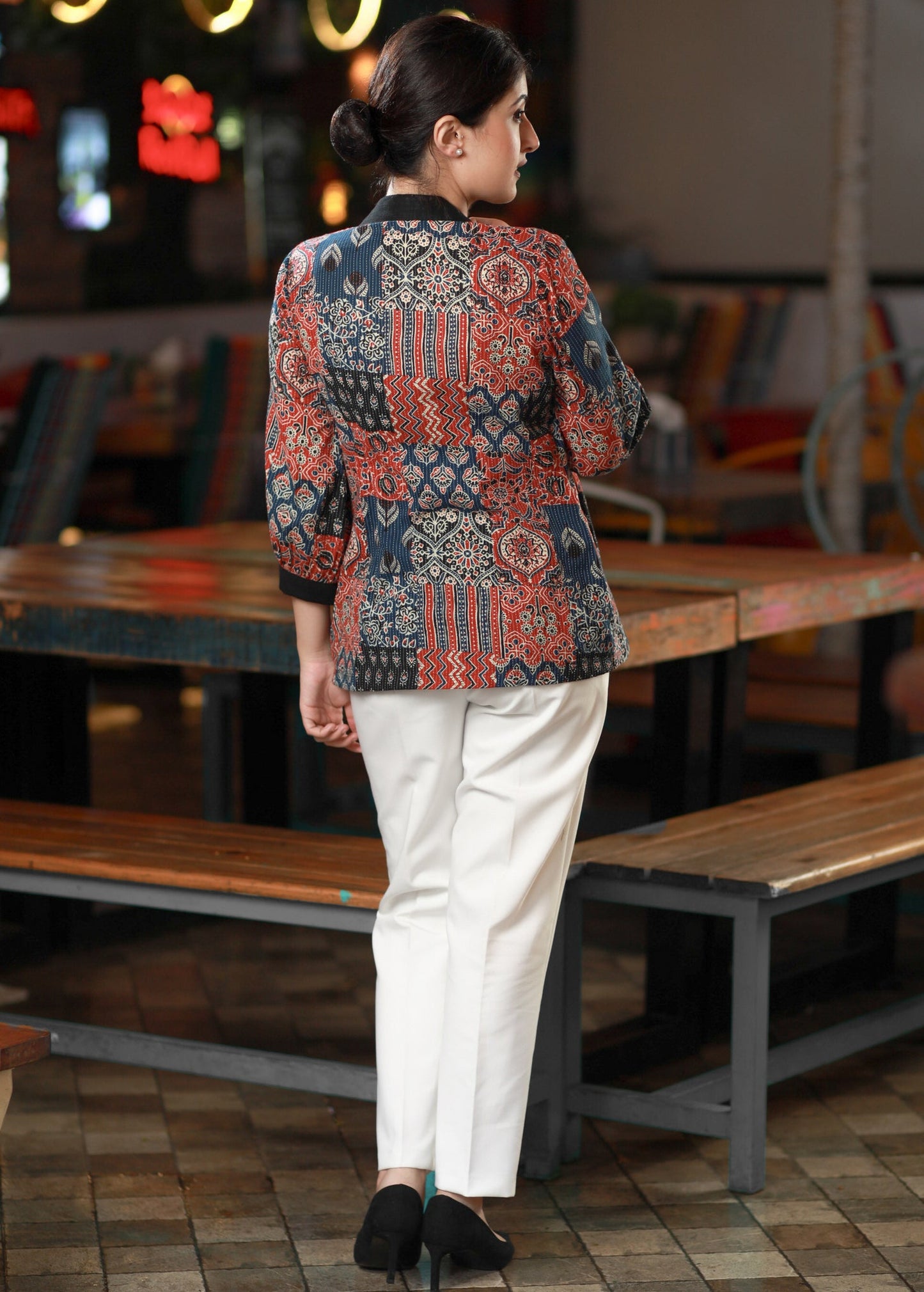 Exclusive Cotton Patchwork Jacket with Navy Blue Inner