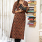 Elegant Mughal Print Straight Cut Cotton Ajrakh Kurta with Stone Embellishment on Yoke - Pant Optional