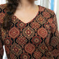 Elegant Mughal Print Straight Cut Cotton Ajrakh Kurta with Stone Embellishment on Yoke - Pant Optional