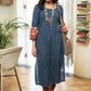 Classy Cotton Indigo Striped Straight Cut Kurta with Exclusive Combination Sleeves - Pant Optional