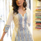 Smart White Cotton Kurta with Beautiful Striped Ikat Combination - Pant Optional