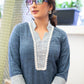 Beautiful Pure Cotton Cobalt Blue with Striped Star Collar Kurta - Pant Optional