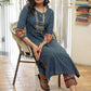 Classy Cotton Indigo Striped Straight Cut Kurta with Exclusive Combination Sleeves - Pant Optional