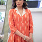 Exclusive Orange Ikat Kurta with Off - White Collar Detailing - Pant Optional