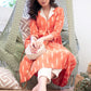 Exclusive Orange Ikat Kurta with Off - White Collar Detailing - Pant Optional