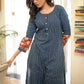 Classy Cotton Indigo Striped Straight Cut Kurta with Exclusive Combination Sleeves - Pant Optional