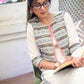 Trendy Gray Striped Jacket Styled Cotton White Straight Cut Kurta - Pant Optional