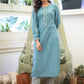 Classy Cotton Powder Blue Straight Cut Kurta with Beautiful Lace Pattern - Pant Optional