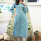Classy Cotton Powder Blue Straight Cut Kurta with Beautiful Lace Pattern - Pant Optional