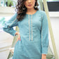 Classy Cotton Powder Blue Straight Cut Kurta with Beautiful Lace Pattern - Pant Optional