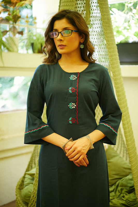 Elegant Cotton Navy Blue Embroidered Kurta - Pant Optional