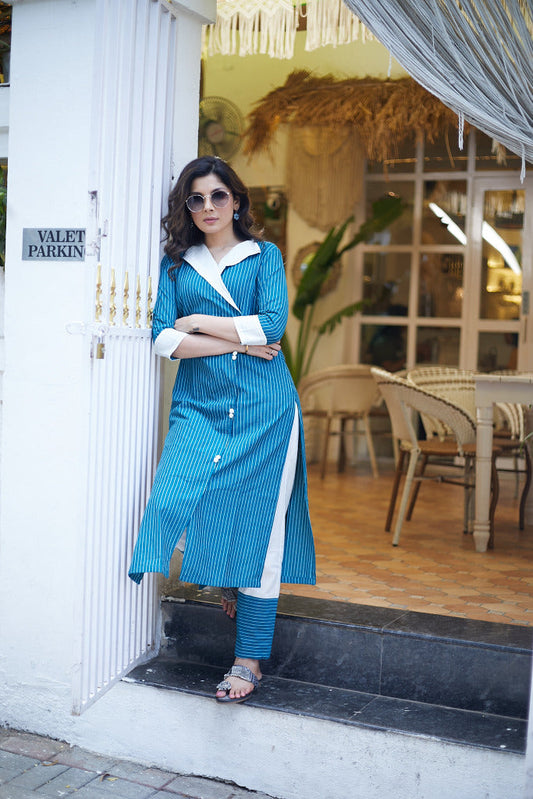 Classy Ikat Jacket Collared Cross Over Kurta - Pant Optional