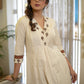 Classy Cotton Off-White Kurta with Embroidered Yoke and Sleeves - Pant Optional