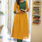 Elegant Cotton Mustard A Line Kurta with Contrast Ikat Combination on Yoke and Sleeves - Pant Optional