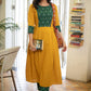 Elegant Cotton Mustard A Line Kurta with Contrast Ikat Combination on Yoke and Sleeves - Pant Optional