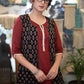 Elegant Cotton Maroon Kurta with Ajrakh Long Shrug - Pant Optional