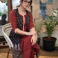 Elegant Cotton Maroon Kurta with Ajrakh Long Shrug - Pant Optional