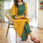 Elegant Cotton Mustard A Line Kurta with Contrast Ikat Combination on Yoke and Sleeves - Pant Optional