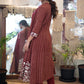 Classy Cotton Maroon Striped Ajrakh Long Shrug with Heavy Embroidery